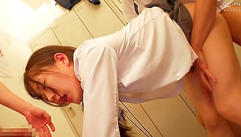 Cute brunette hair and anal fuck with a dildo